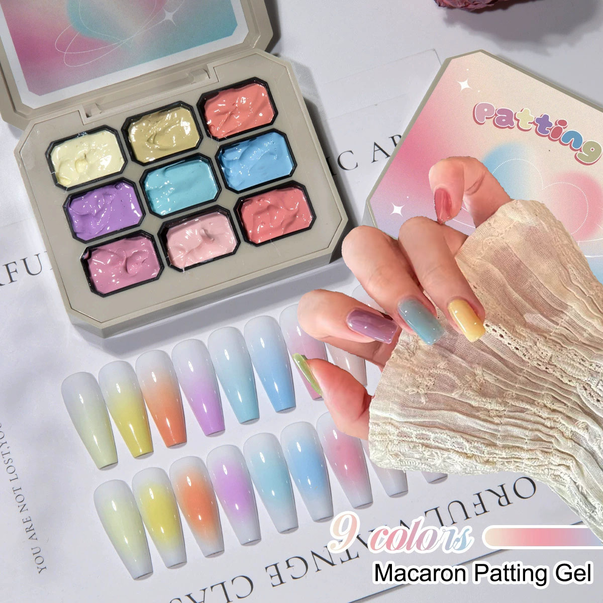 Photography Lighting Gel - 1個入りソリッドマカロンネイルポリッシュジェル 9色グリッドカラーペイントジェル 高彩度 厚手パッチングジェル UV&LEDネイルアートクリエーション 3D
