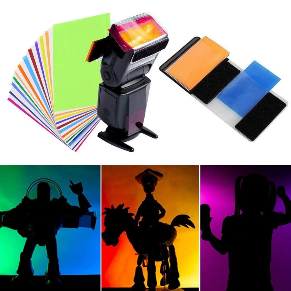 Photography Lighting Gel - 12色カメラフラッシュジェル照明フィルターキット、ユニバーサルベルクロバンドホルダー付き、スピードライトポートレートスタジオDIY写真撮影用