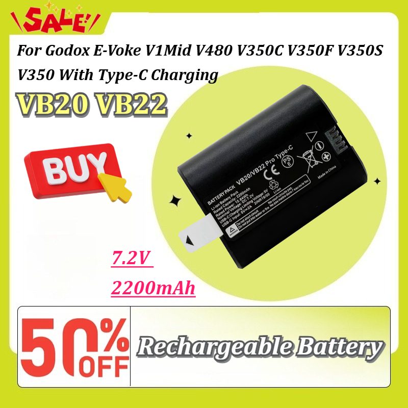 Godox Speedlite Flash - 新しいVB20 VB22 7.2V 2200mAhスピードライトフラッシュバッテリー、Godox E-Voke V1Mid