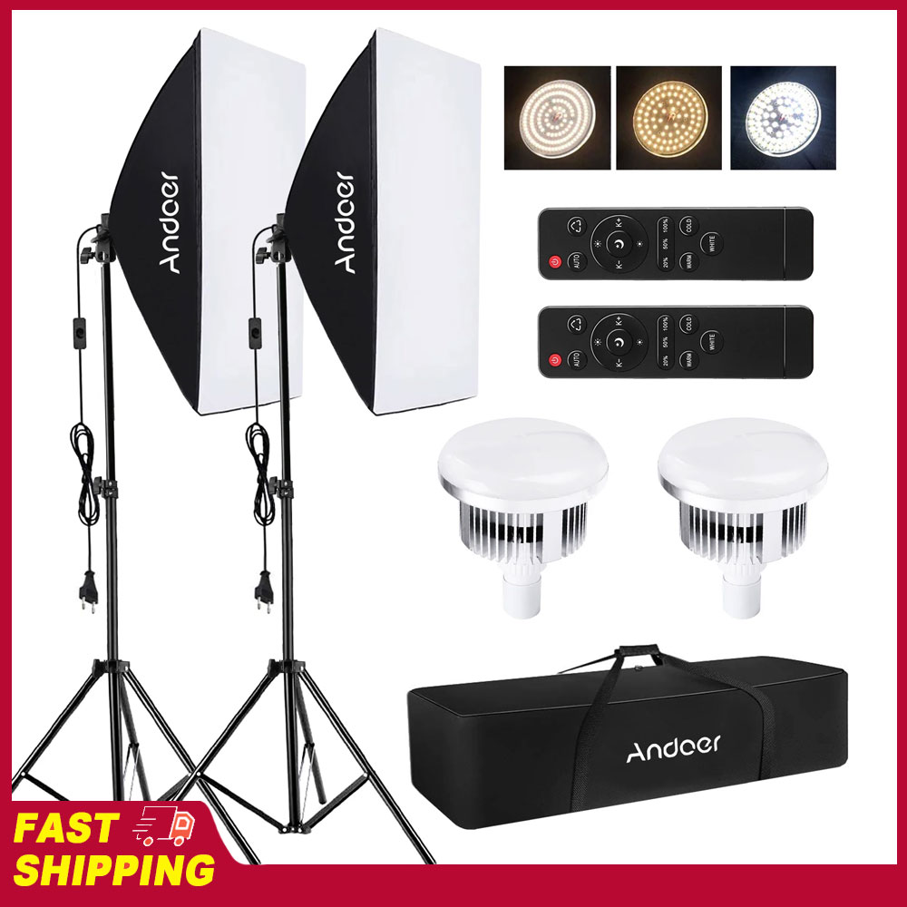 Photography Led Lighting Kit - Andoer ソフトボックス照明セット スタジオ写真撮影ライトキット 85W 2800K-5700K LEDライト/50x70cmソフトボックス/2mスタンド付き