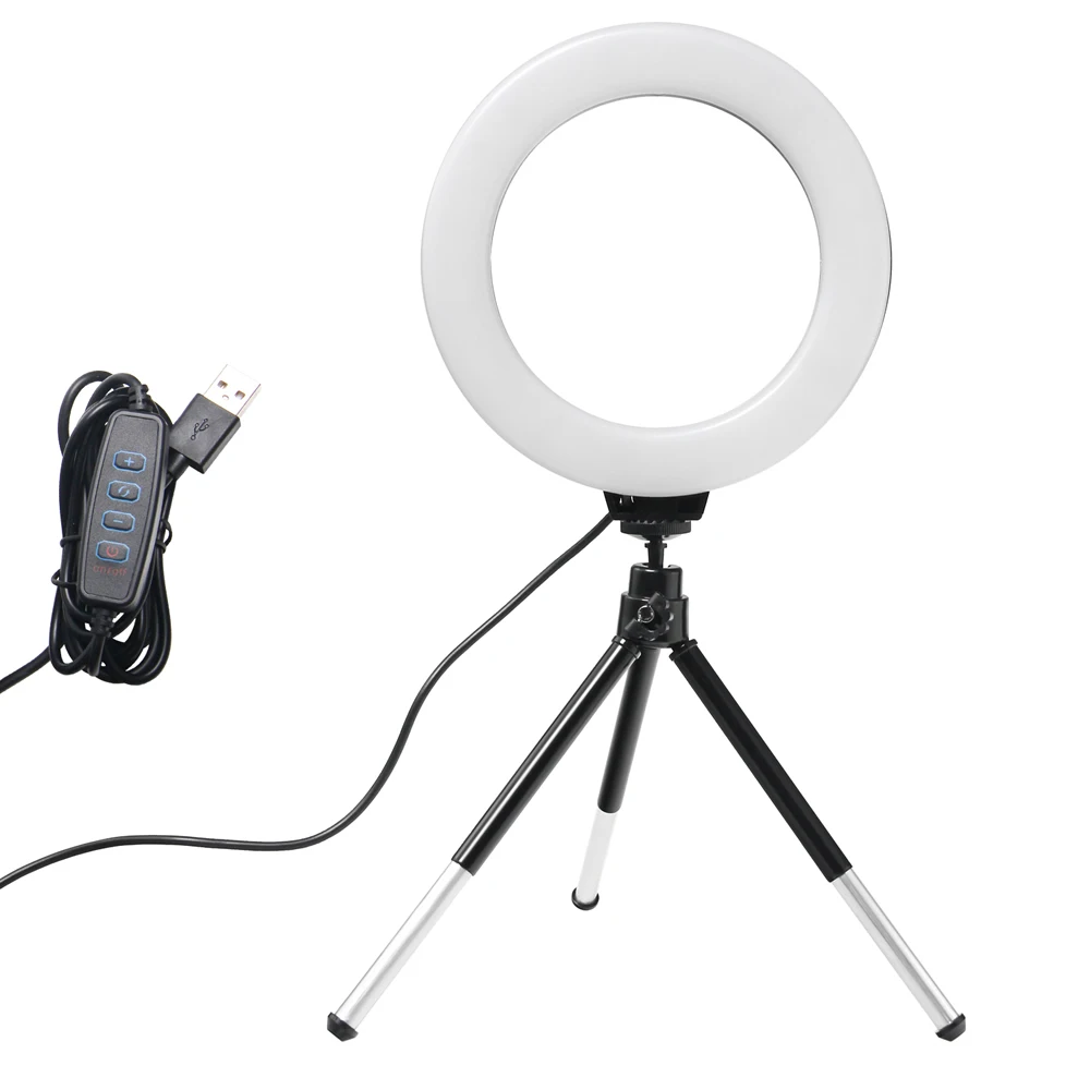 Photography Lighting Circle - 6 インチミニ自撮りリングライトデスクトップ LED ランプ三脚スタンド付き USB プラグ調光可能な写真撮影ビデオライト