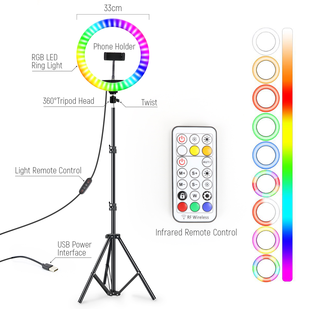 Led rgbリングライト,13インチ,0.5m,1.6m, - Photography Lighting Circle のレビューと価格